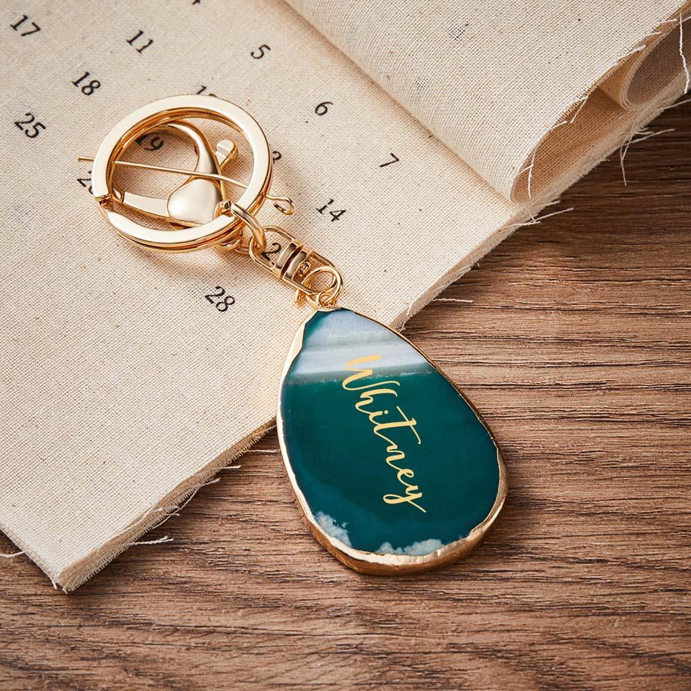 Agate Engraved Keychain Personalized Natural Stone Key Chain Gift For Her - MyCameraRollKeychain