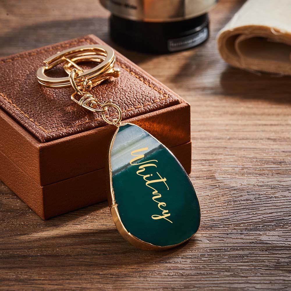 Agate Engraved Keychain Personalized Natural Stone Key Chain Gift For Her - MyCameraRollKeychain
