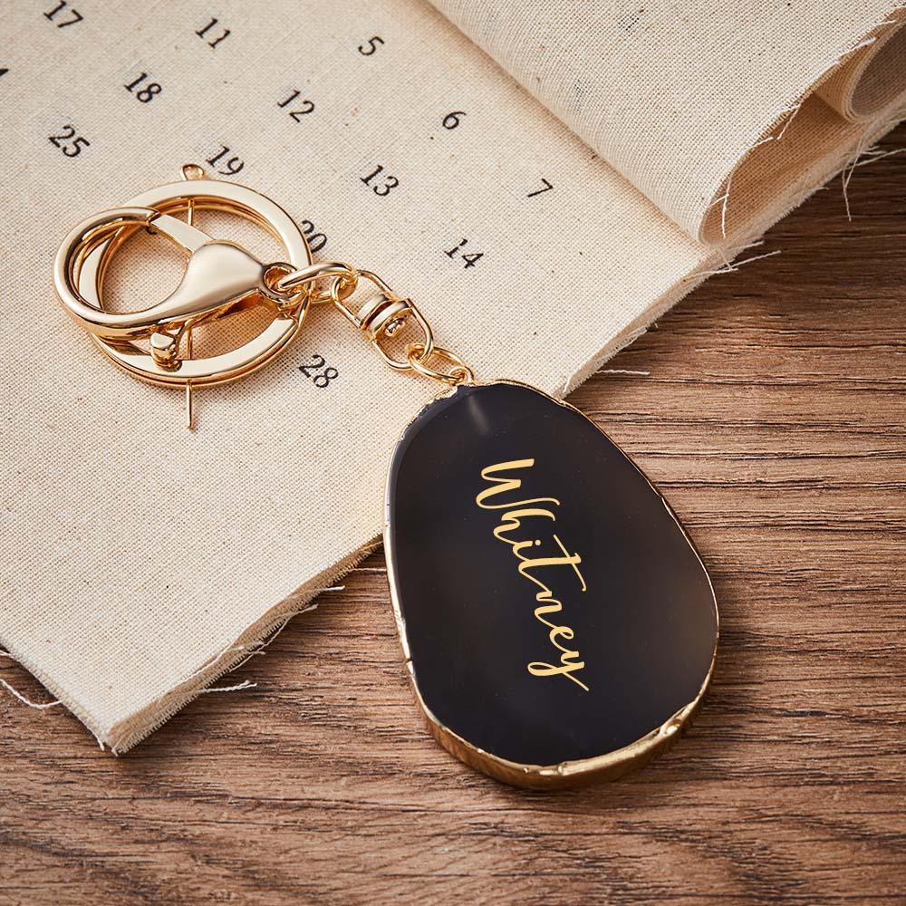 Agate Engraved Keychain Personalized Natural Stone Key Chain Gift For Her - MyCameraRollKeychain