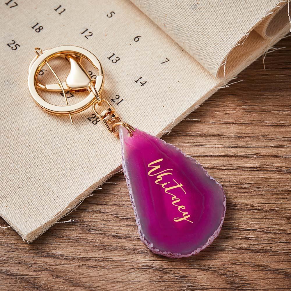 Agate Engraved Keychain Personalized Natural Stone Key Chain Gift For Her - MyCameraRollKeychain