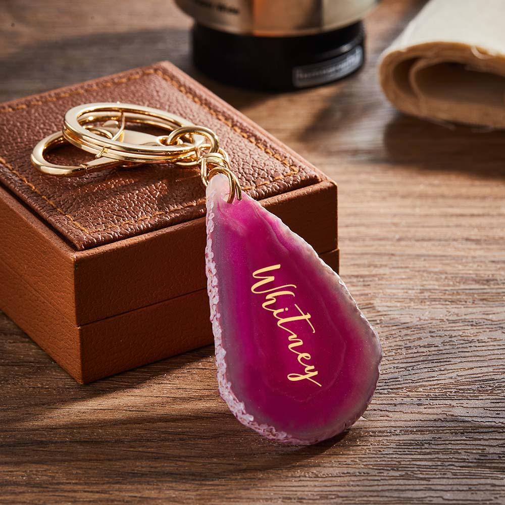 Agate Engraved Keychain Personalized Natural Stone Key Chain Gift For Her - MyCameraRollKeychain