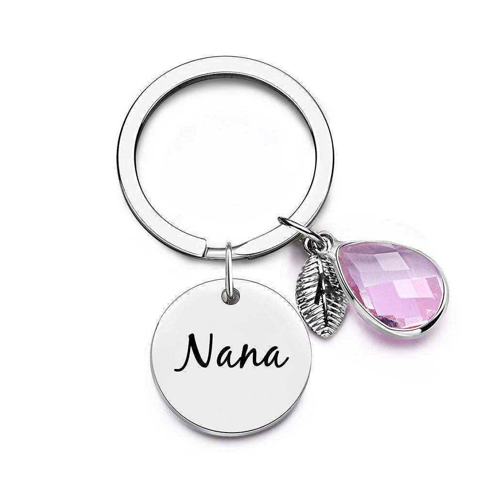 Custom Engraved Birthstone Keychain Leaf Delicate Gifts - MyCameraRollKeychain