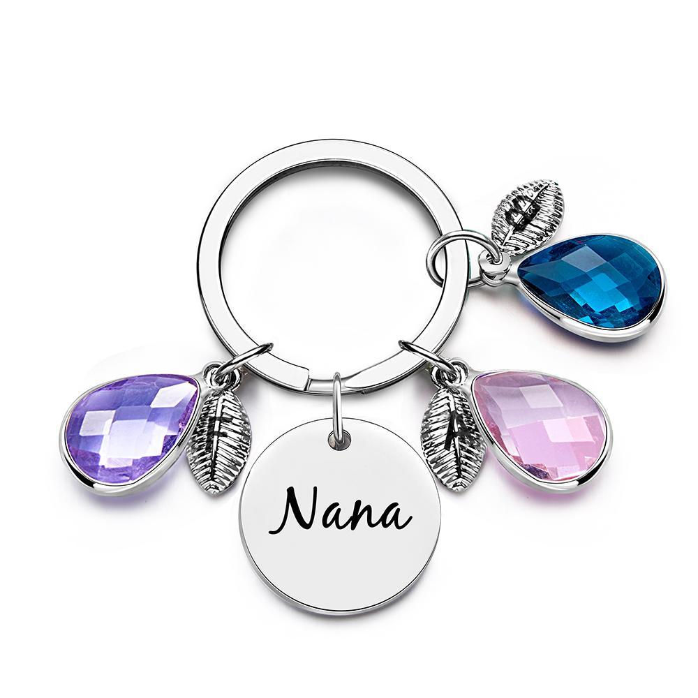Custom Engraved Birthstone Keychain Leaf Delicate Gifts - MyCameraRollKeychain
