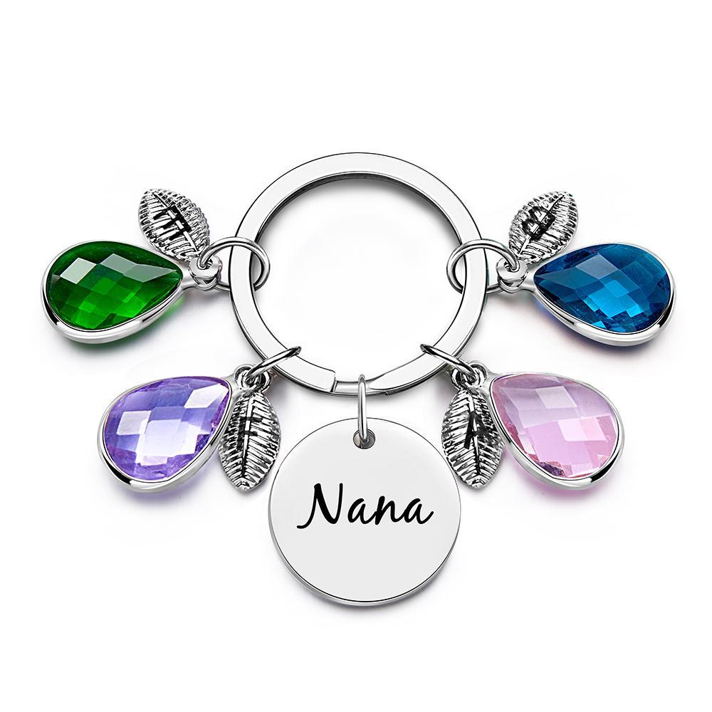 Custom Engraved Birthstone Keychain Leaf Delicate Gifts - MyCameraRollKeychain