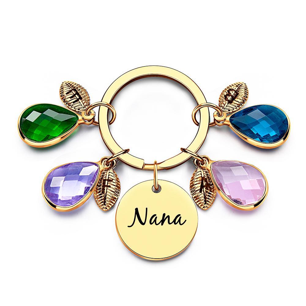 Custom Engraved Birthstone Keychain Leaf Delicate Gifts - MyCameraRollKeychain