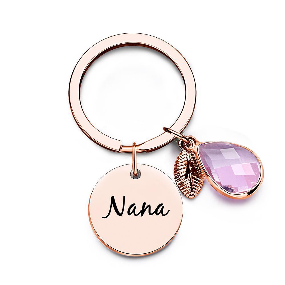 Custom Engraved Birthstone Keychain Leaf Delicate Gifts - MyCameraRollKeychain