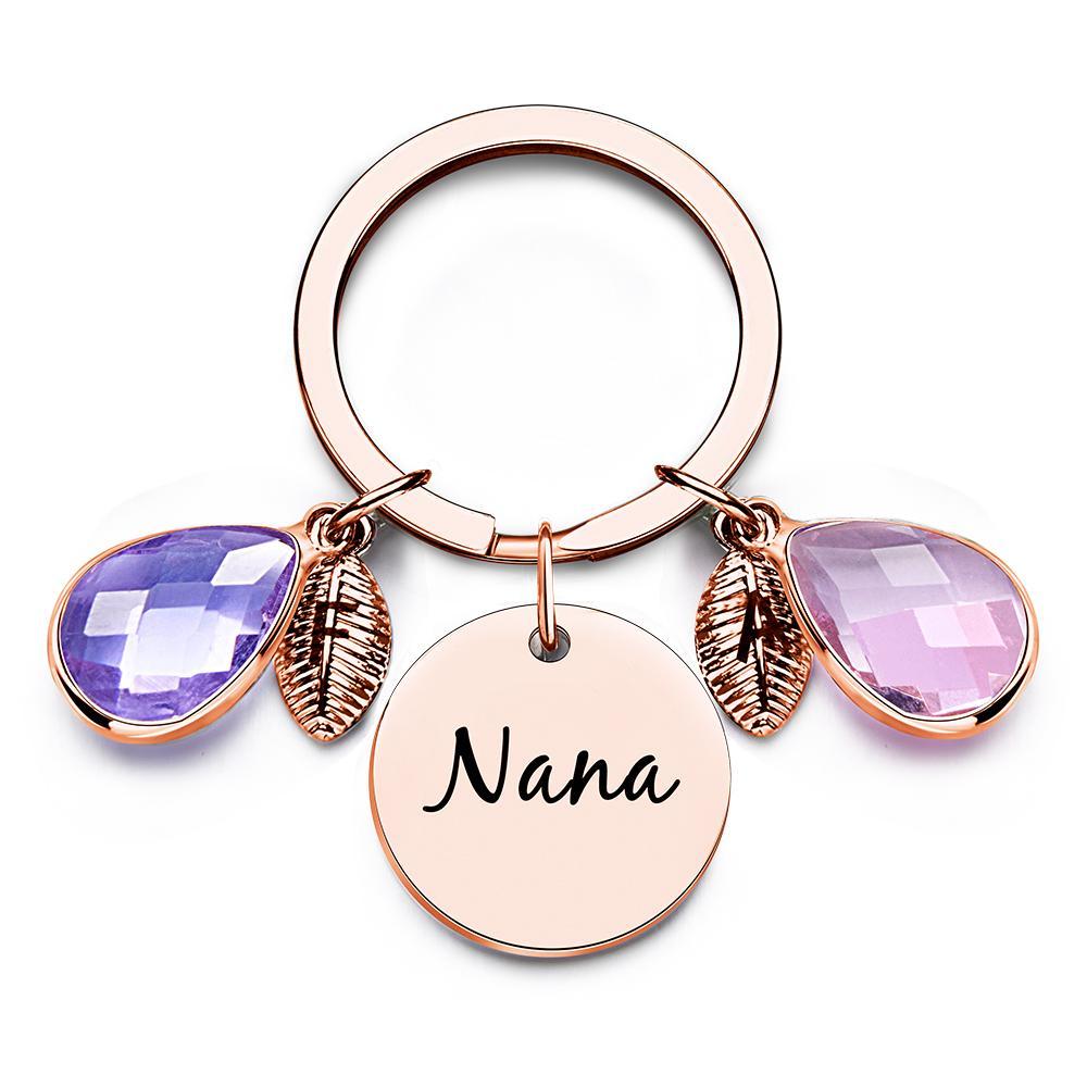 Custom Engraved Birthstone Keychain Leaf Delicate Gifts - MyCameraRollKeychain