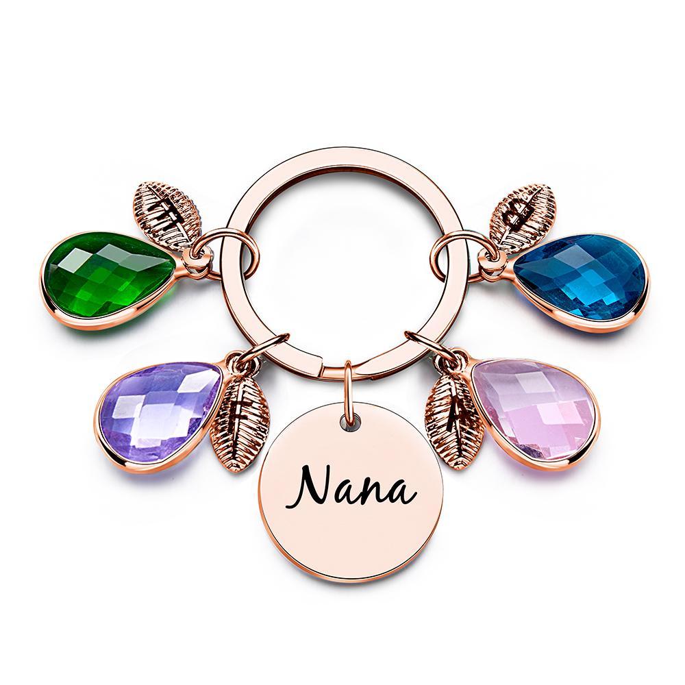 Custom Engraved Birthstone Keychain Leaf Delicate Gifts - MyCameraRollKeychain