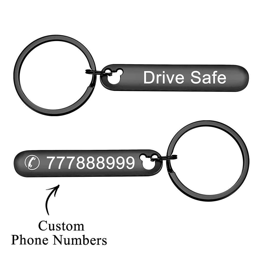 Custom Engraved Keychain Phone Number Drive Safe Metal Gifts - MyCameraRollKeychain
