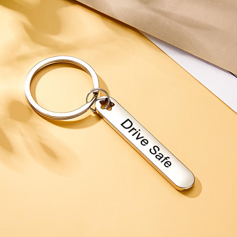 Custom Engraved Keychain Phone Number Drive Safe Metal Gifts - MyCameraRollKeychain