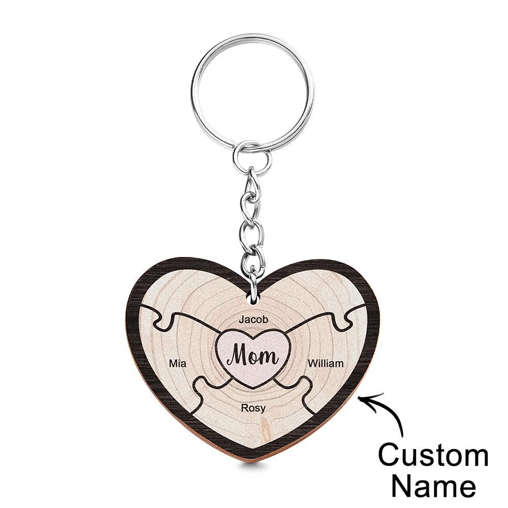 Custom Engraved Keychain Wooden Heart Creative Puzzle Gifts for Grandma - MyCameraRollKeychain