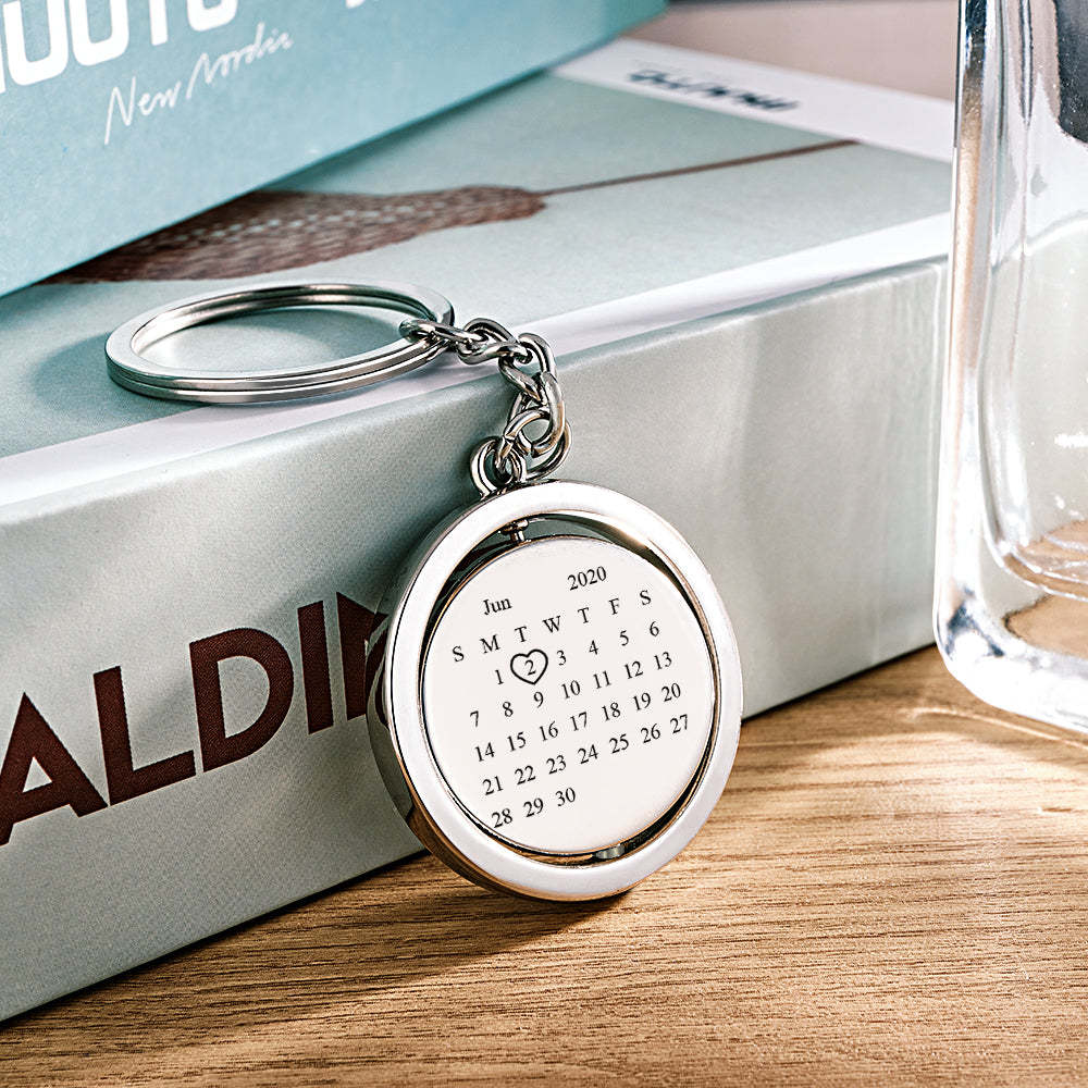 Custom Photo Calendar Keychain Rotate Special Date Couple Anniversary Gifts - MyCameraRollKeychain