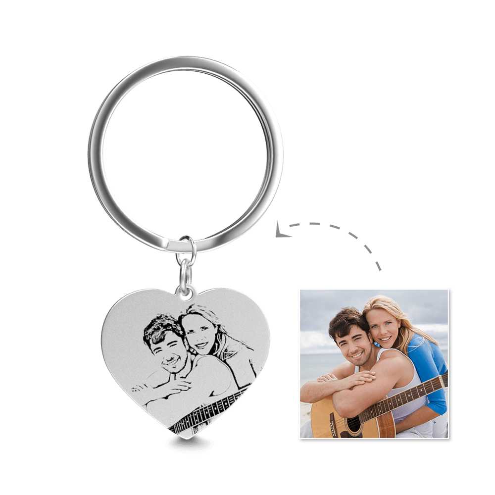 Heart Photo Engraved Tag Key Chain Stainless Steel