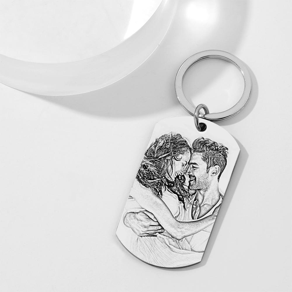 Personalized Engraved Photo Dog Tag Keychain