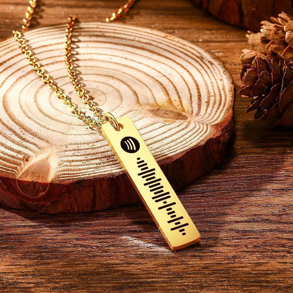 Personalized Bar Necklace Spotify Code Necklace Custom Music Spotify Scan Code Stainless Steel Necklace 14K Gold - myspotifyplaque