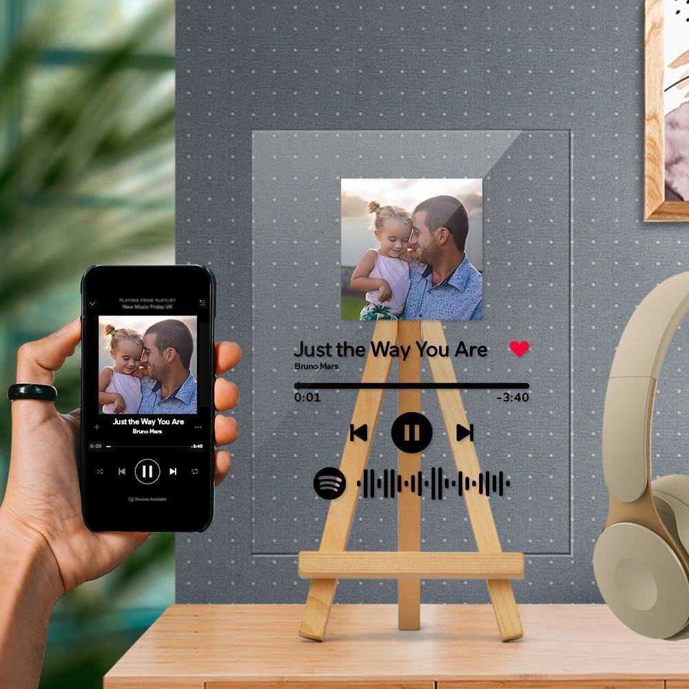 Mother's Day Gifts - Custom Spotify Code Music Plaque With Wooden Stand - photowatch