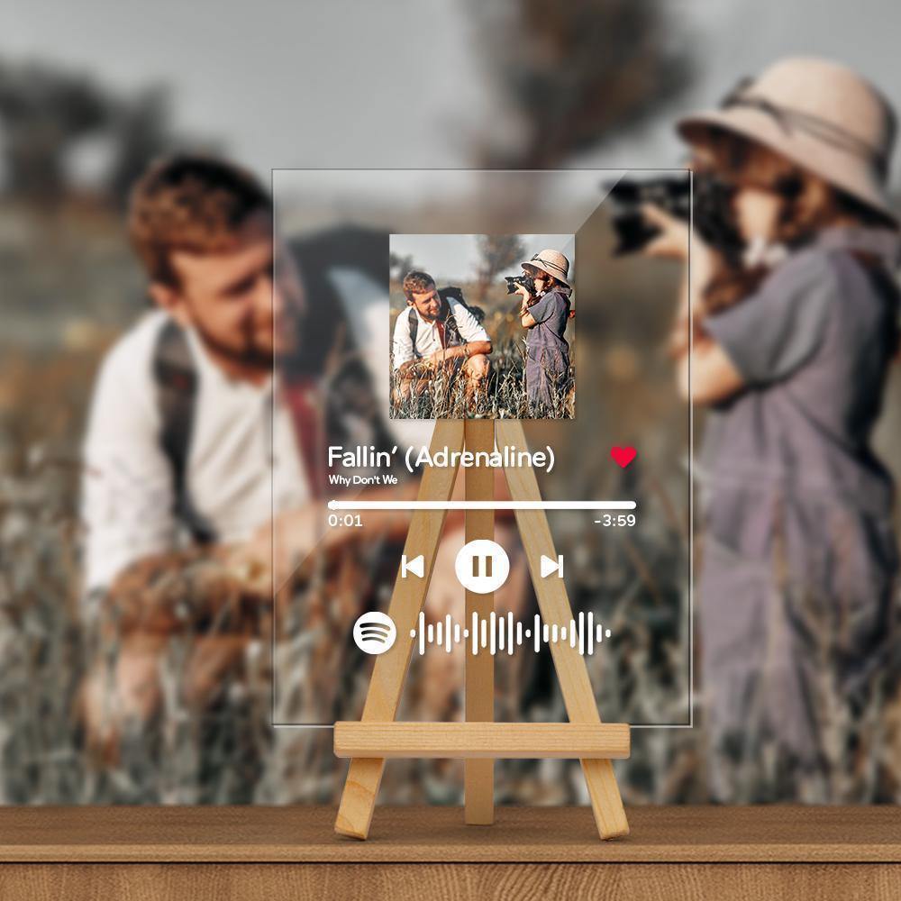 Mother's Day Gifts - Custom Spotify Code Music Plaque With Wooden Stand - photowatch