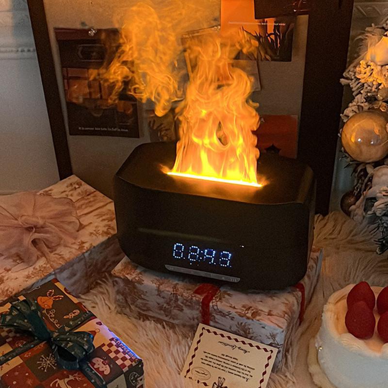 Valentine's Day Gift New Creative Simulation Flame Humidifier Wireless Bluetooth Speaker Clock Alarm Clock Gift