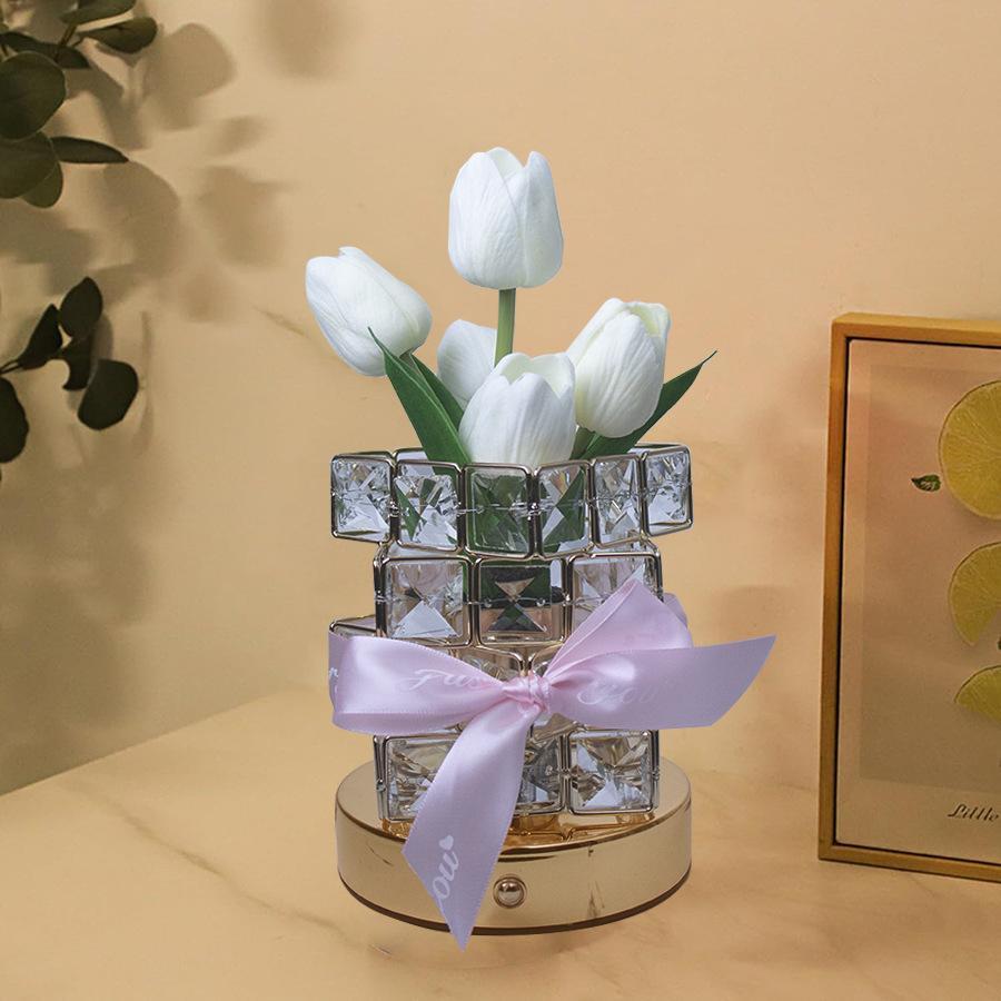 Creative gift Tulip Rubik's Cube night light bedroom sleeping table lamp bedside light luxury high-end crystal atmosphere light
