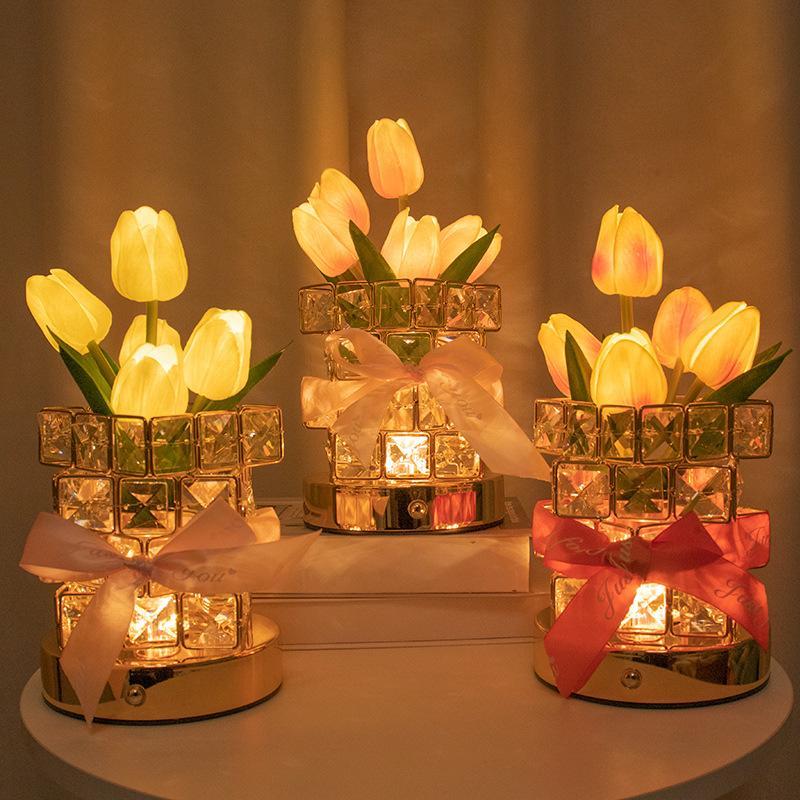 Creative gift Tulip Rubik's Cube night light bedroom sleeping table lamp bedside light luxury high-end crystal atmosphere light