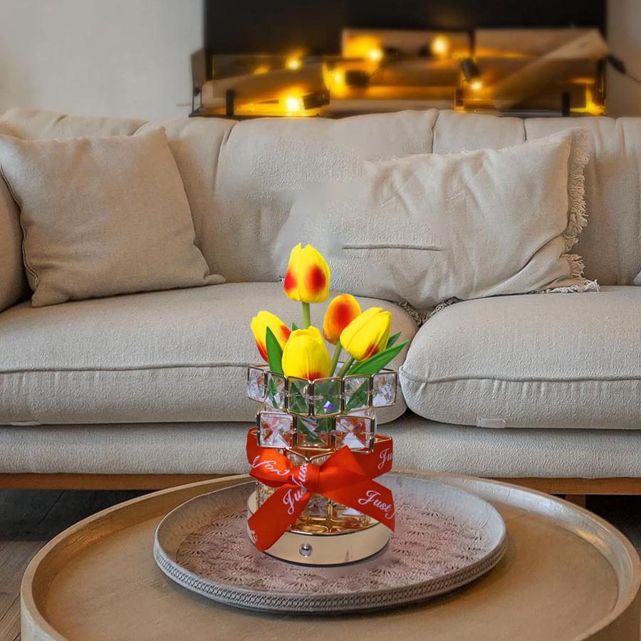 Creative gift Tulip Rubik's Cube night light bedroom sleeping table lamp bedside light luxury high-end crystal atmosphere light