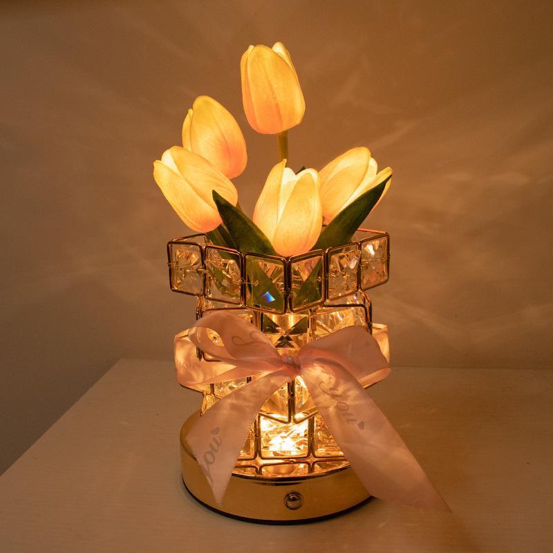 Creative gift Tulip Rubik's Cube night light bedroom sleeping table lamp bedside light luxury high-end crystal atmosphere light