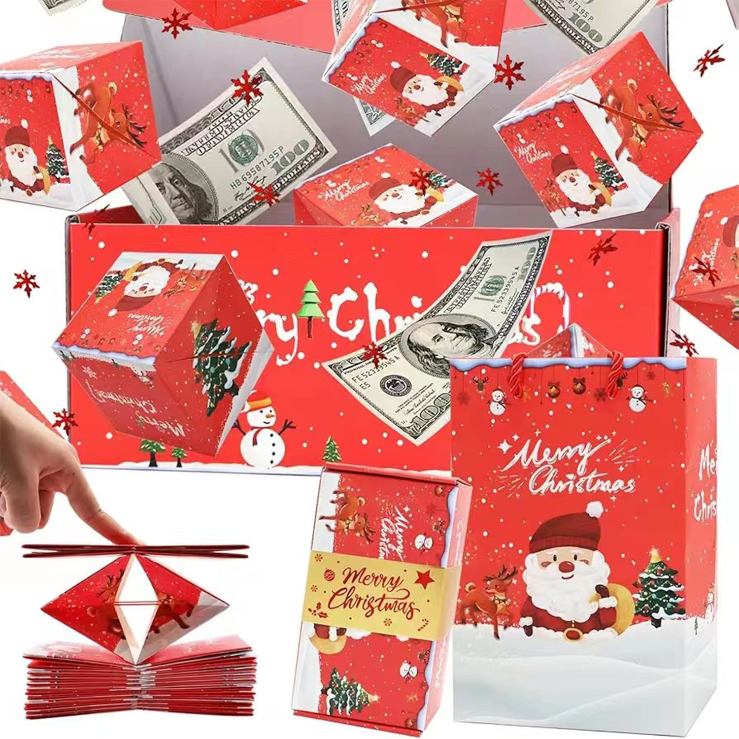 Christmas Surprise Gift Box Explosion for Money Unique Folding Bouncing Red Green Christmas