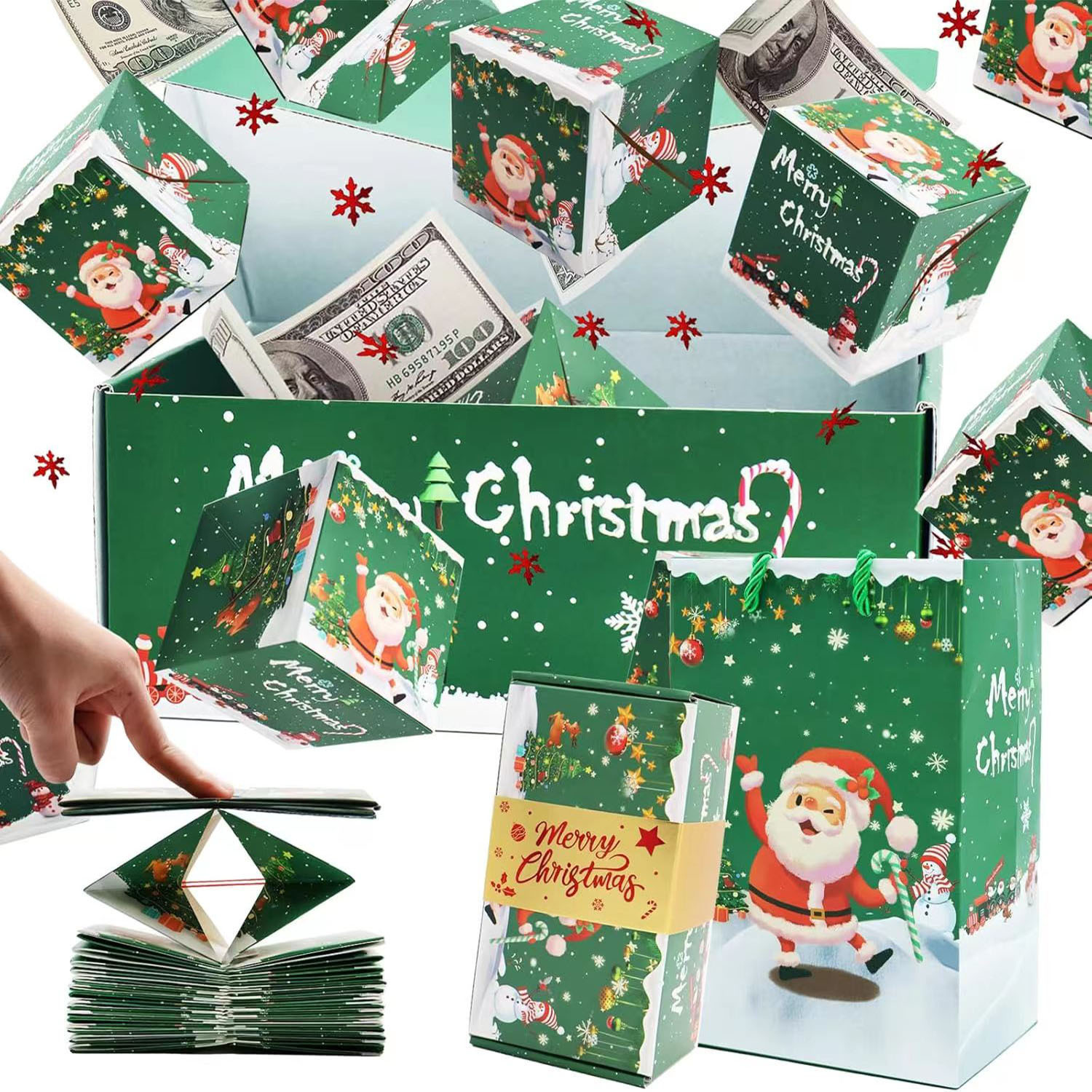 Christmas Surprise Gift Box Explosion for Money Unique Folding Bouncing Red Green Christmas