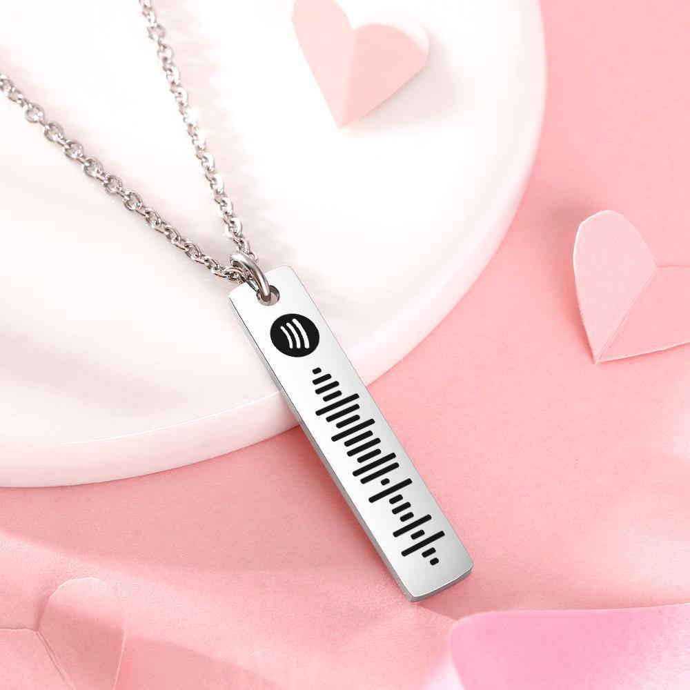 Personalized Bar Necklace Spotify Code Necklace Custom Music Spotify Scan Code Stainless Steel Necklace - myspotifyplaque