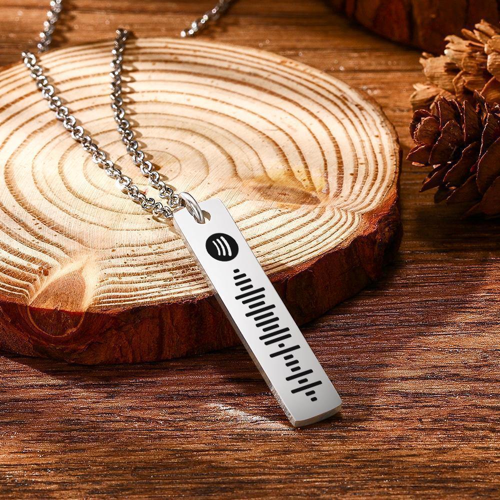 Personalized Bar Necklace Spotify Code Necklace Custom Music Spotify Scan Code Stainless Steel Necklace - myspotifyplaque