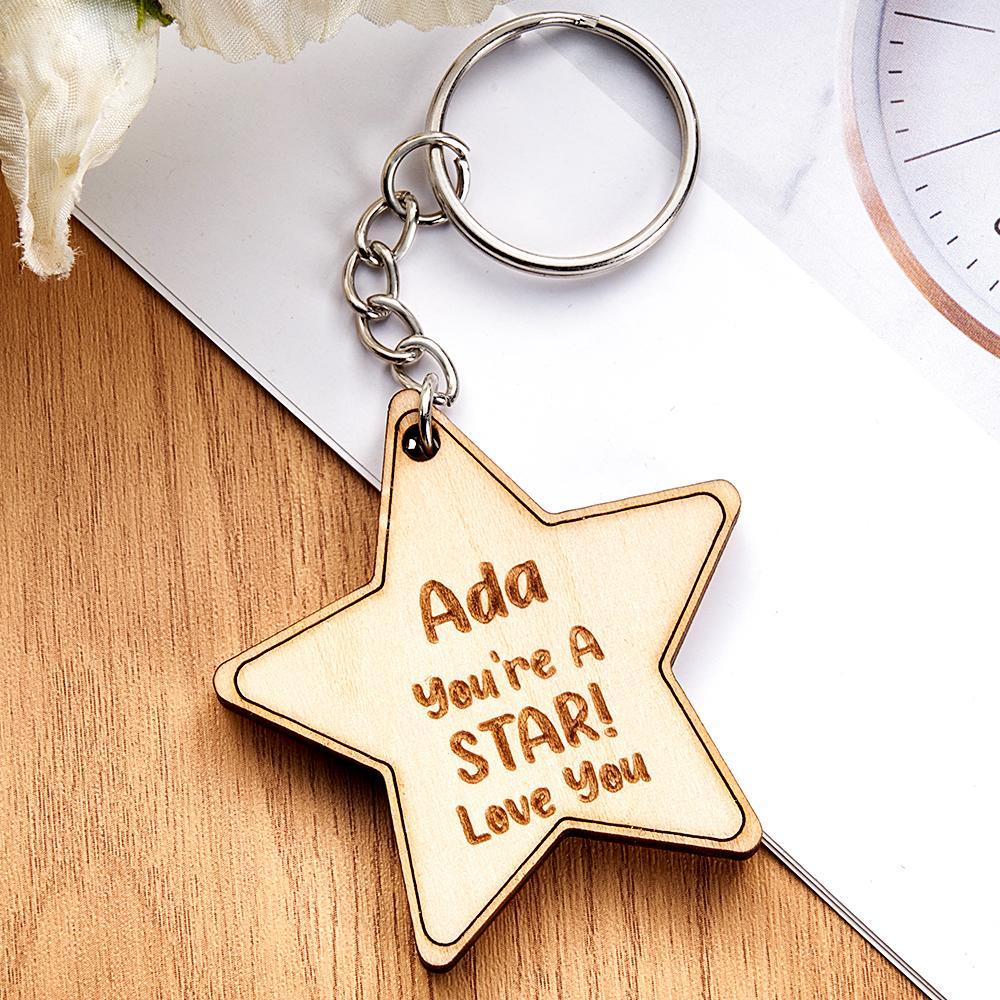 Custom Engraved Keychain Pentagram Creative Wooden Gifts - MyCameraRollKeychain