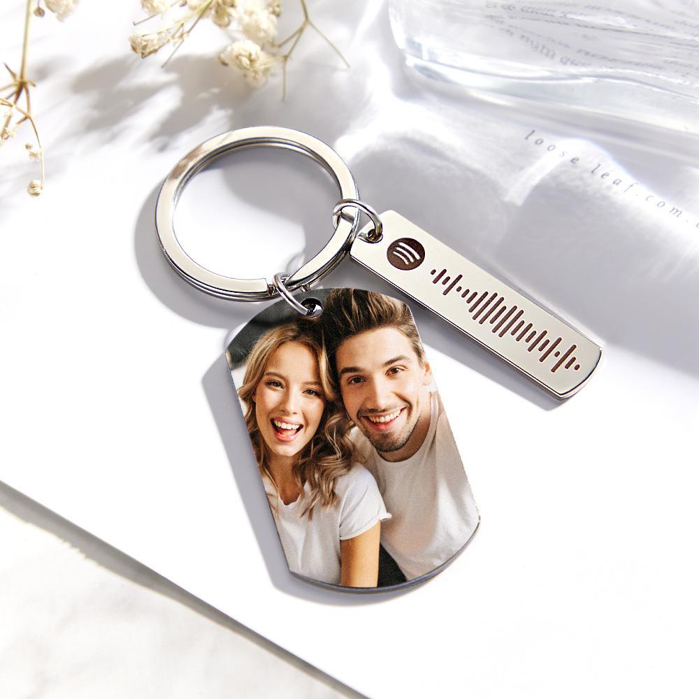 Custom Scannable Spotify Code Keychains Photo Engraved Creative Metal Gifts - MyCameraRollKeychain