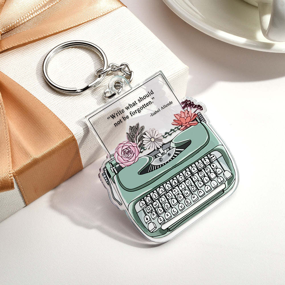 Custom Engraved Keychain Green Typewriter Creative Acrylic Gifts - MyCameraRollKeychain