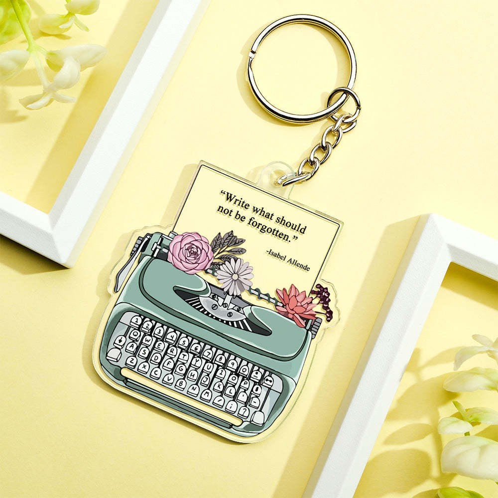 Custom Engraved Keychain Green Typewriter Creative Acrylic Gifts - MyCameraRollKeychain