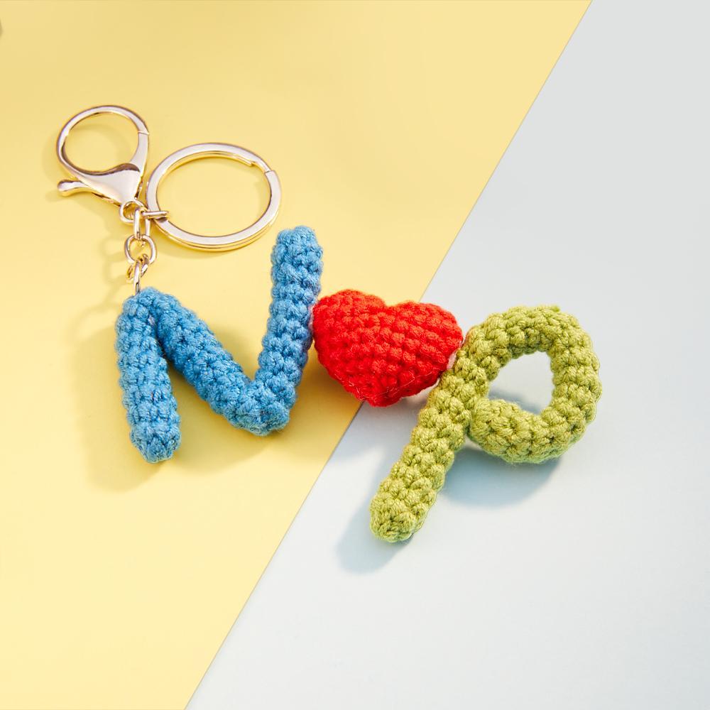 Custom Crochet Keychain Personalized Initials Keychains Handwoven Keyring Gift - MyCameraRollKeychain