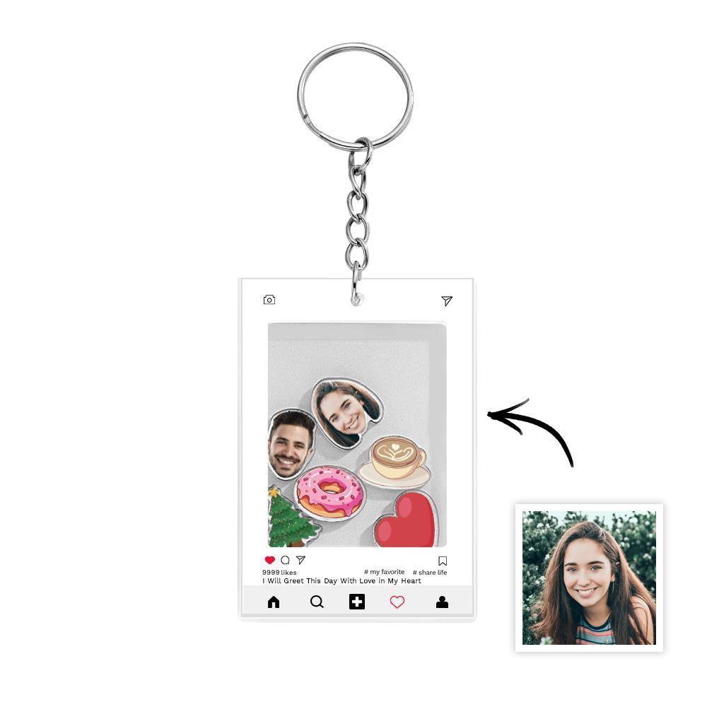 Custom Face Acrylic Keychain Personalized Text - MyCameraRollKeychain