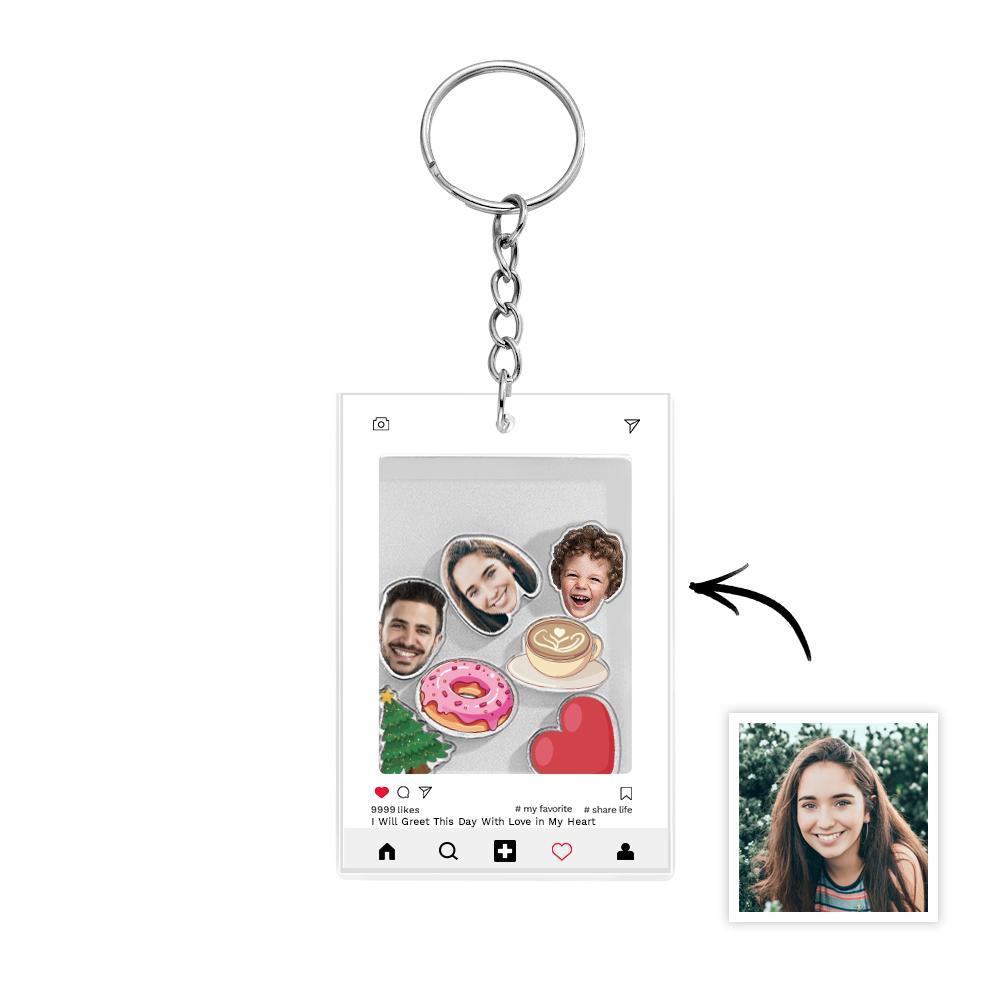 Custom Face Acrylic Keychain Personalized Text - MyCameraRollKeychain