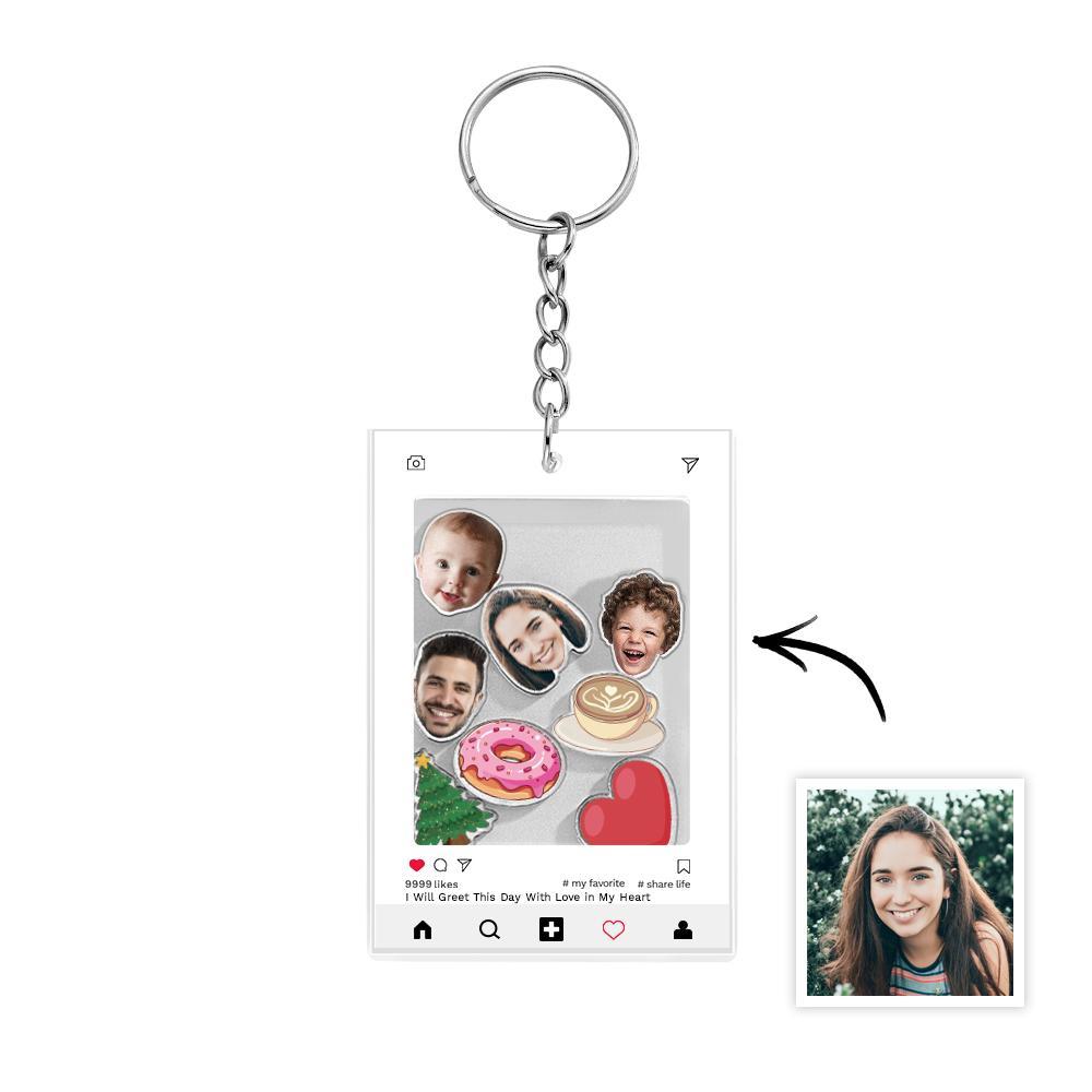 Custom Face Acrylic Keychain Personalized Text - MyCameraRollKeychain