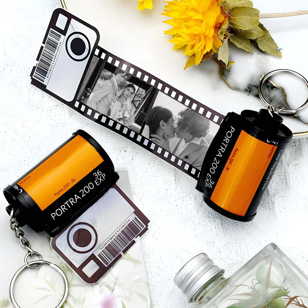 Personalized Keychains with Picture Vintage Photo Camera Roll keychain Photo Reel Album Frame Key Rings - MyCameraRollKeychain