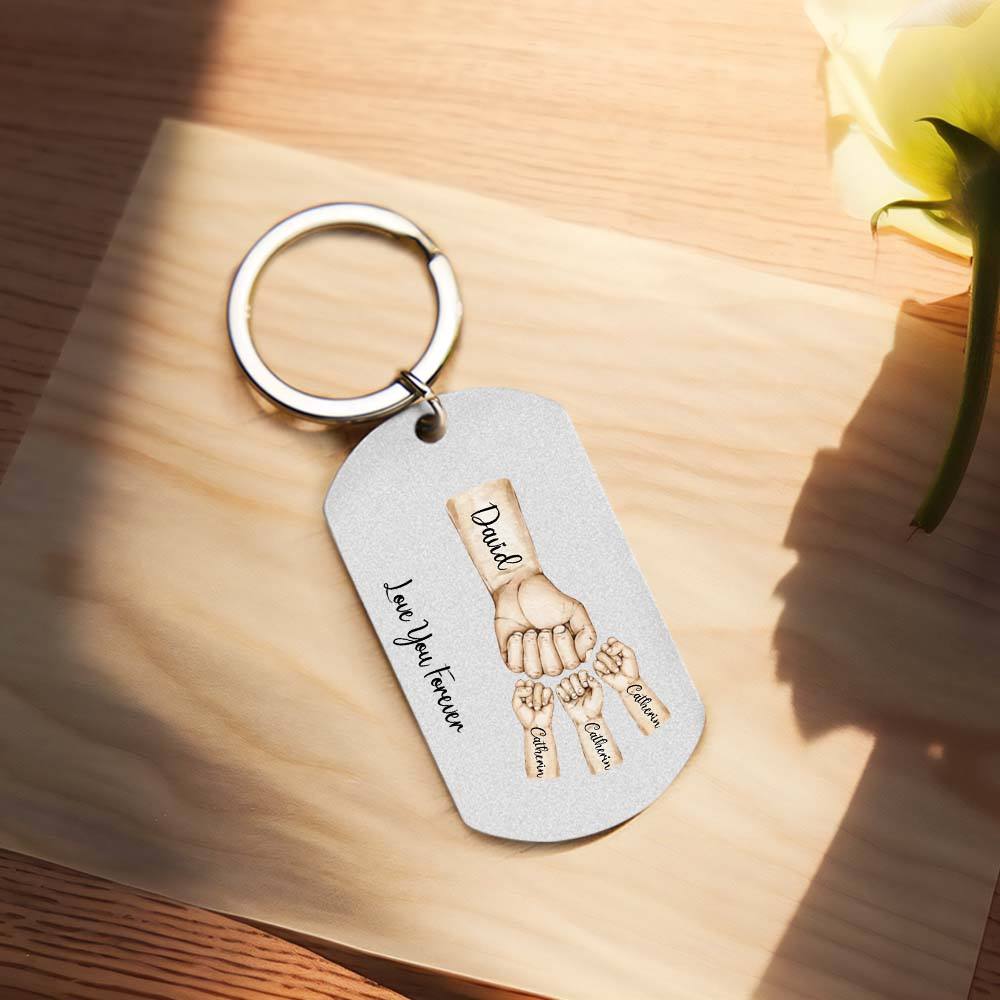 Daddy's Team Fist Bump Personalized Stainless Steel Keychain Father's Day Gift for Dad Papa Grandpa Daddy Dada