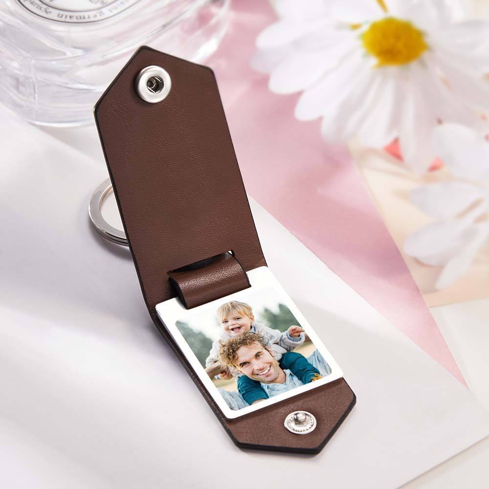 Custom Bump Keyring Best Dad Ever Leather Keychain Photos Keyring Fathers Day Gift - Myphotomugs