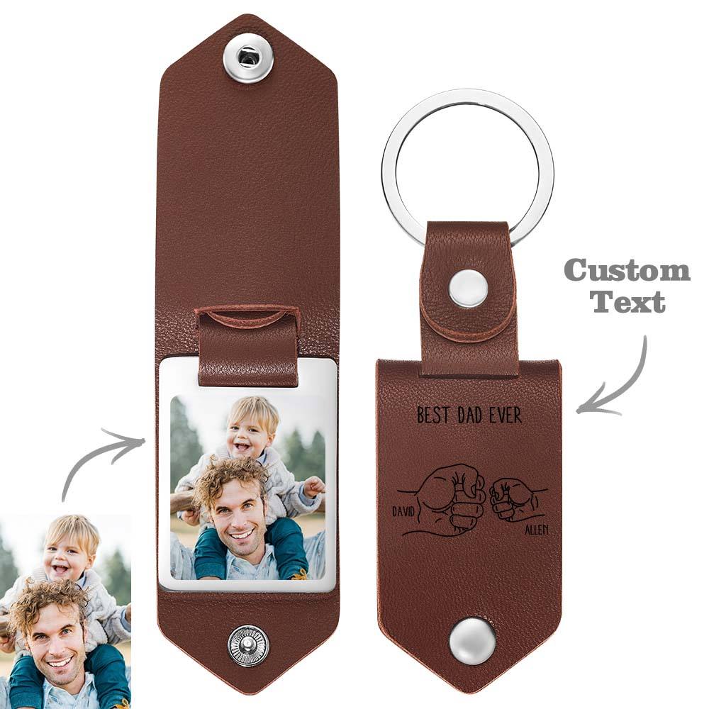 Custom Bump Keyring Best Dad Ever Leather Keychain Photos Keyring Fathers Day Gift