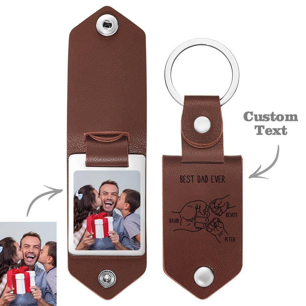 Custom Bump Keyring Best Dad Ever Leather Keychain Photos Keyring Fathers Day Gift - Myphotomugs