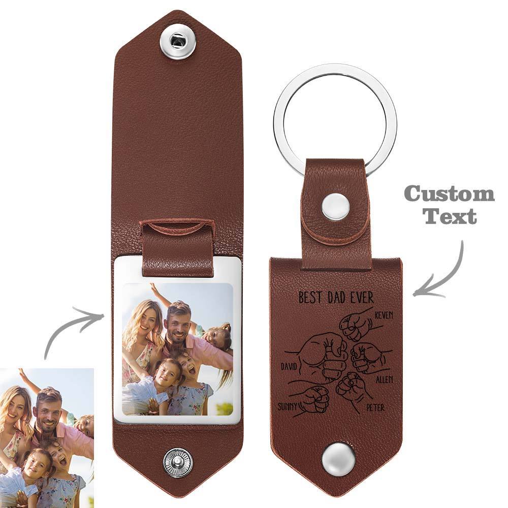 Custom Bump Keyring Best Dad Ever Leather Keychain Photos Keyring Fathers Day Gift - Myphotomugs