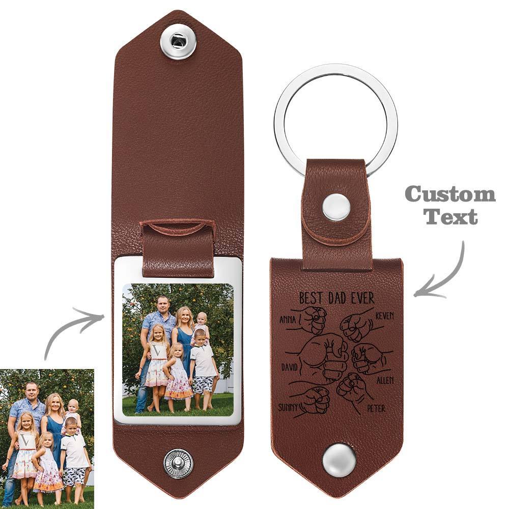 Custom Bump Keyring Best Dad Ever Leather Keychain Photos Keyring Fathers Day Gift - Myphotomugs