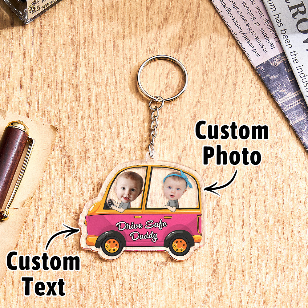 Personalized Drive Safe Keychain Custom Car Style Keychain Gift for Father - MyCameraRollKeychain