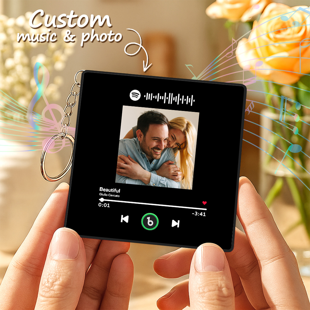 Personalized Photo Music Keychain Album Box Package Charm, Ready To Play Music Anniversary Gift