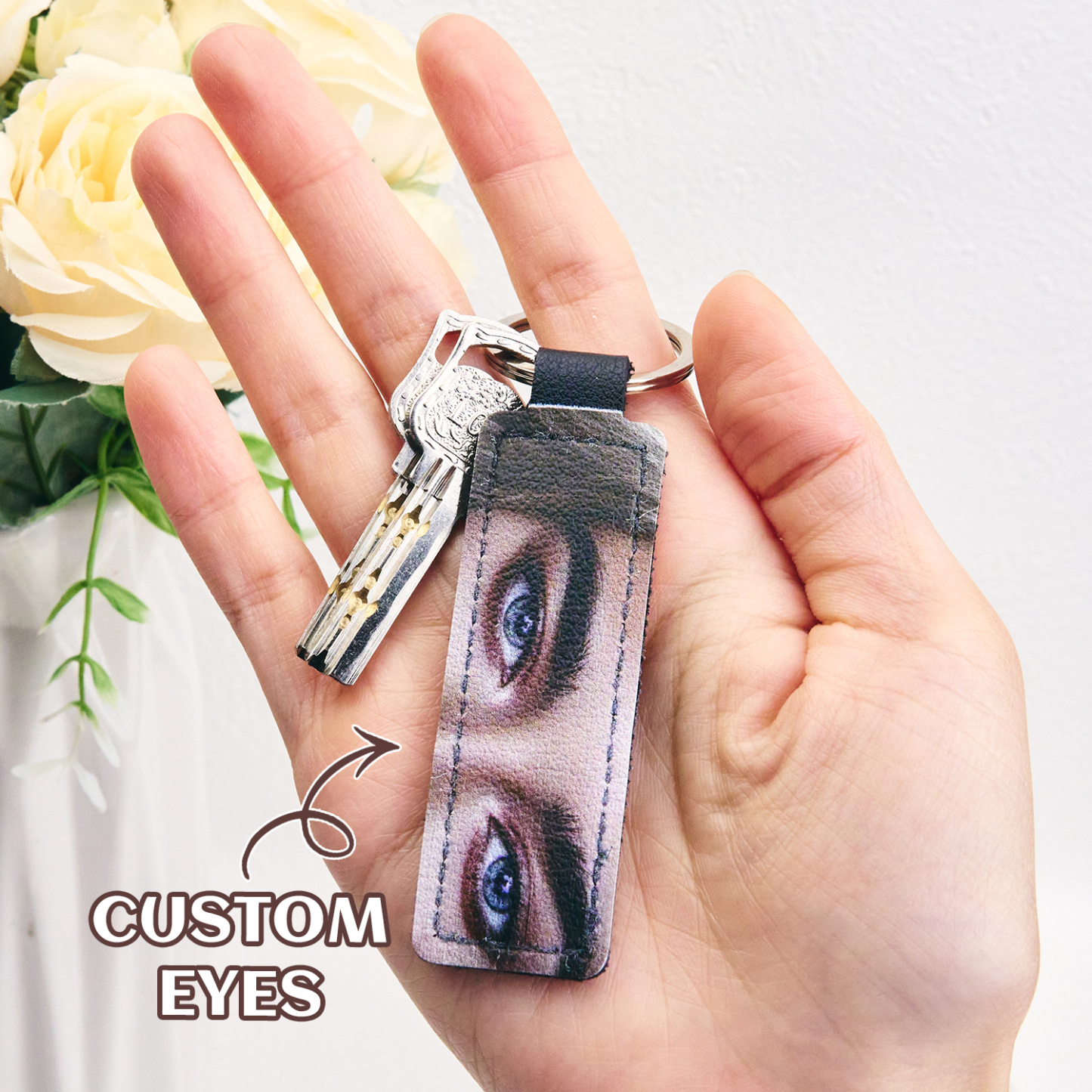 Colored Eyes Keychain Custom Keychain Leather keychain Can Engraved