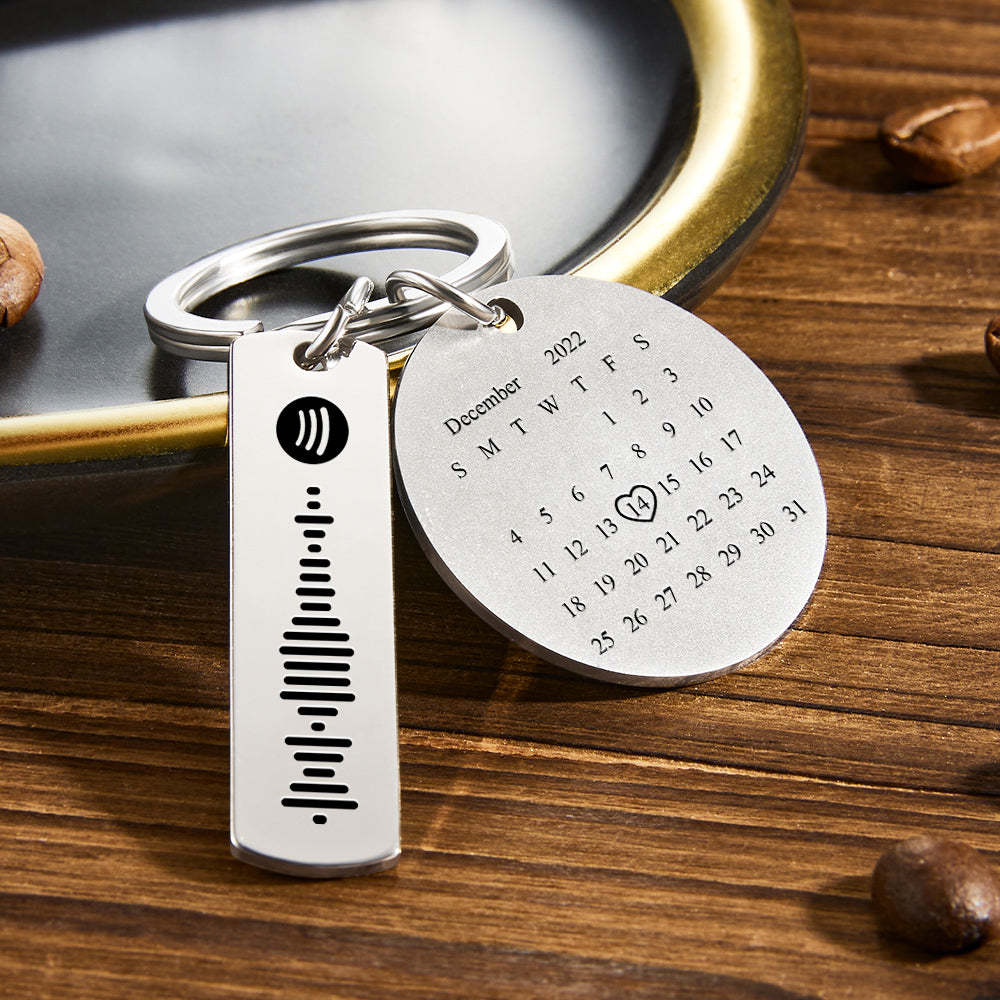 Custom Photo Calendar Spotify Keychain Personalized Stainless Steel Keychain Gift for Lover - customphotokeychain