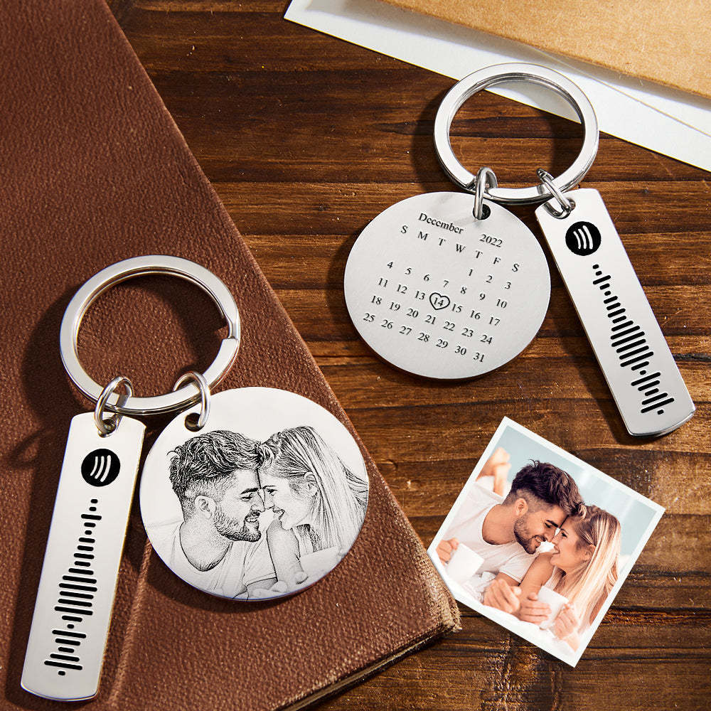 Custom Photo Calendar Spotify Keychain Personalized Stainless Steel Keychain Gift for Lover - customphotokeychain